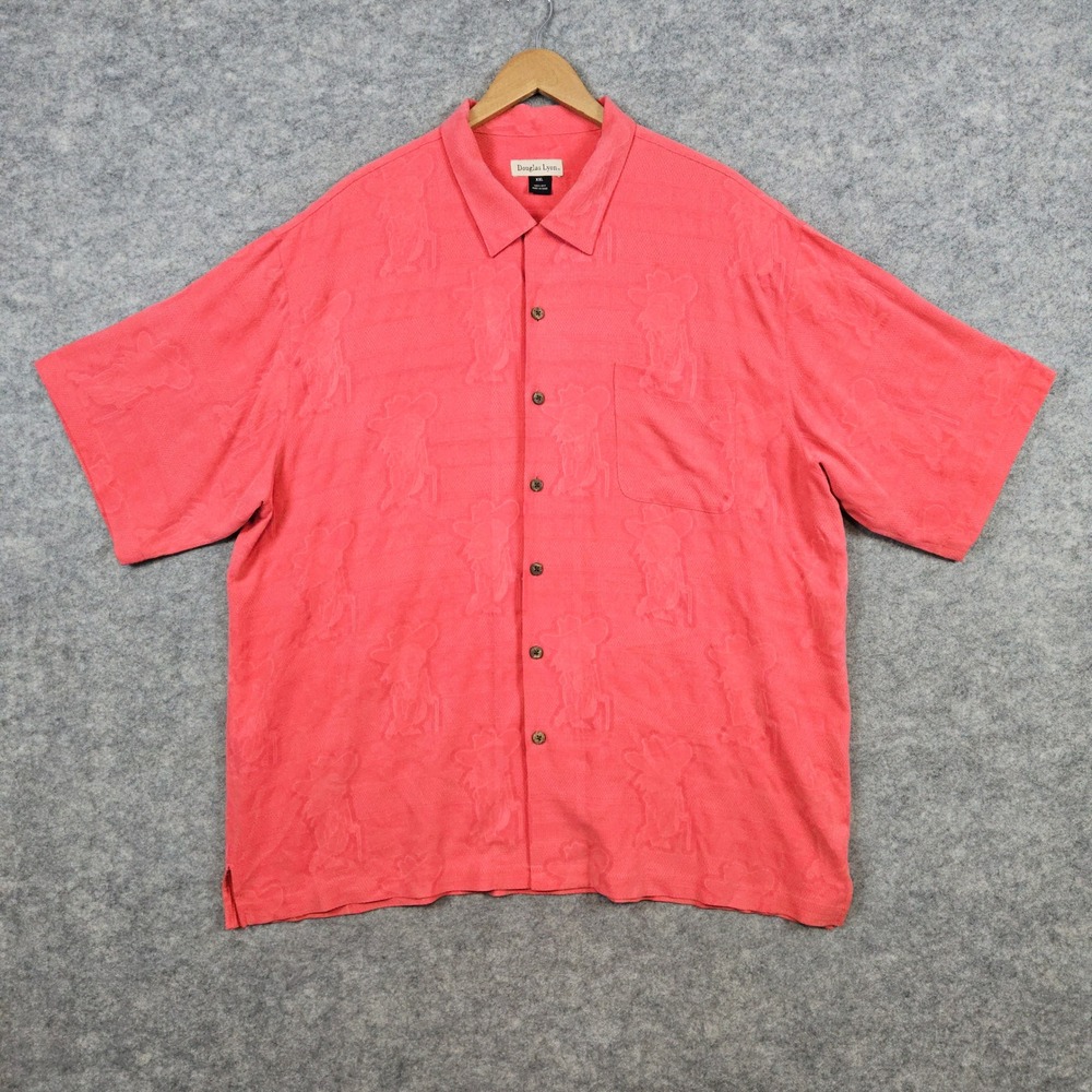 Douglas Lyon Ole Miss Rebels 100% Silk Button‎ Up Shirt Size XXL Coral Salmon